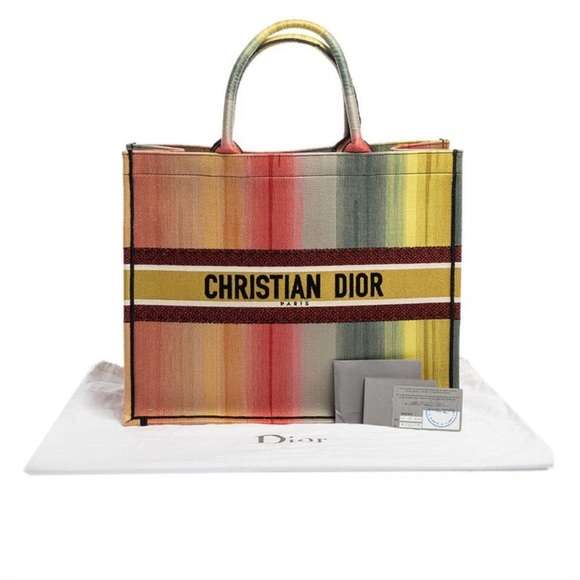 Dior Multicolor Dioraura Canvas Book Tote Rainbow Stripe - Picture 8 of 11